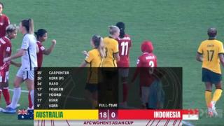 太残暴了！女足亚洲杯澳大利亚18-0印尼 山姆-克尔独进5球