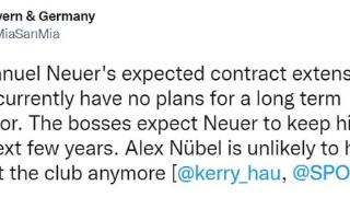 记者：拜仁没考虑诺伊尔接班人，努贝尔已失去未来