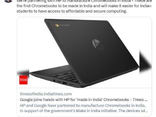 谷歌与惠普合作，在印度生产chromebook