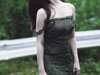 李浩菲这身墨绿刺绣连衣裙，简直美到没朋友！