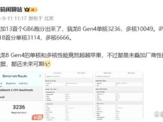 苹果A18、高通骁龙8Gen 4跑分对比，库克哭吧！