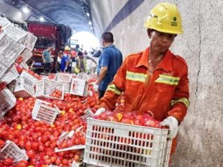 湖南高速益阳段半挂车侧翻28吨水果散落一地