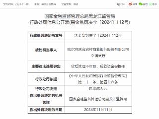 涉多项违法违规事实，哈尔滨联合农商行3支行合并被罚110万元