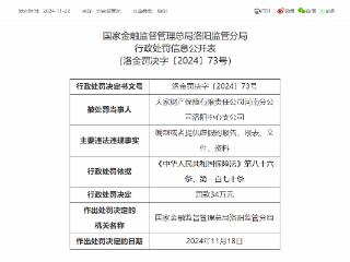 编制或者提供虚假的报告文件，大家财产保险被罚34万元