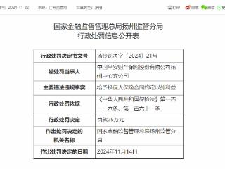 给予投保人约定以外利益，平安财险扬州公司被罚25万元