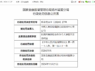 利用开展保险业务为个人谋取不正当利益，中韩人寿被罚5万元