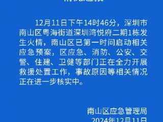 深圳湾悦府二期1栋发生火情已启动相关应急预案