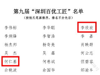 深圳宝山技校何仁基、李欣欣两位老师双双荣获“深圳百优工匠”称