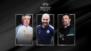欧足联年度男子最佳教练候选：安切洛蒂、瓜迪奥拉、克洛普