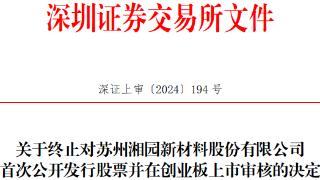 湘园新材终止创业板IPO 原拟募资2.8亿元民生证券保荐