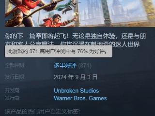 《魁地奇锦标赛》Steam多半好评 仅推荐粉丝购买