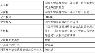 国寿安保基金3只债基增聘基金经理金天成