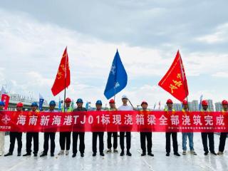 海口新海港片区“二线口岸”专用通道项目实现“百日成桥” 为今年底通车奠定坚实基础