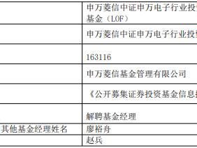 赵兵离任申万菱信中证申万电子行业投资指数LOF