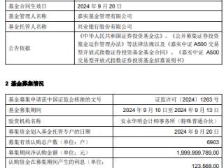 嘉实中证A500ETF成立 规模20亿元