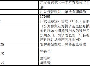 广发资管乾利一年持有期增聘基金经理骆霖苇潘浩祥