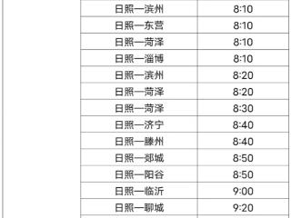 日照汽车站最新加班班次时刻表