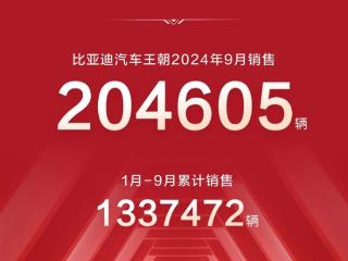 比亚迪王朝9月销售204605辆 首次单月销售突破20万辆！