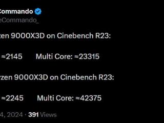 锐龙7 9800X3D性能曝光：Cinebench R23多核成绩大涨30%