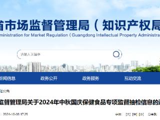 广东省市场监督管理局关于2024年中秋国庆保健食品专项监督抽检信息的通告