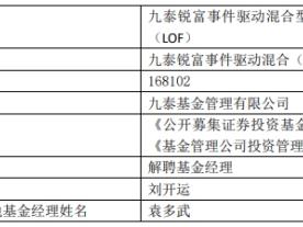 九泰基金刘开运离任2只混基