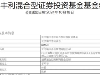 北信瑞丰丰利混合增聘基金经理于军华 林翟与陈皓离任