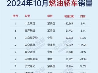 10月燃油轿车销量榜：大众是最大赢家 前五独占四席