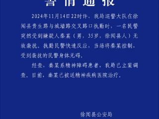 警方通报“徐闻一男子街头袭警”：嫌疑人系精神障碍患者