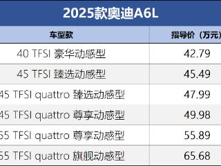 配置小幅提升/均为动感型 2025款奥迪A6L上市，售价42.79万元起