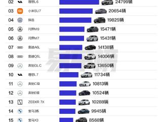 10月20万以上车型销量榜：小米SU7排第三 交付超2万台