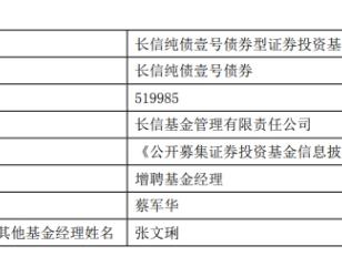 长信基金2只债基增聘基金经理蔡军华