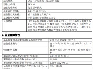 鹏华中证A500ETF成立 规模20亿元