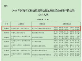 新玺中心项目获2024年河南省工程建设系统“质量信得过班组”活动评价一等成果