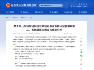 省级制造业单项冠军名单公示，日照高新区企业上榜