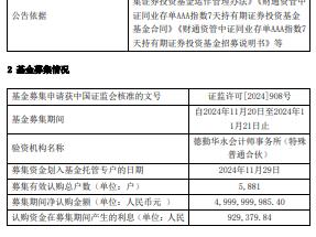 财通资管中证同业存单AAA指数7天成立 规模50亿元