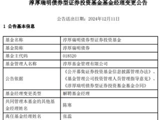 张蕊离任淳厚瑞明债券