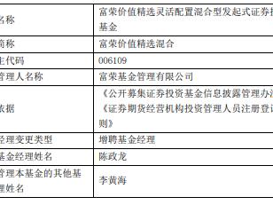 富荣价值精选混合增聘陈政龙 年内亏损34%