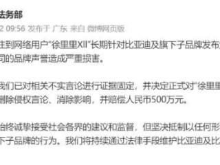 坚决抵制恶意抹黑！比亚迪正式起诉网络用户“徐里里Xll”