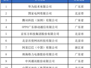 2024年度中国企业专利排行榜：华为第一 腾讯/OPPO进前五