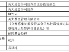 英大基金易祺坤离职并离任9只基金