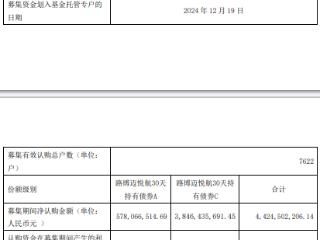 路博迈悦航30天持有债券基金成立 规模44.2亿元