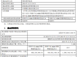 招商中证A500指数增强成立 规模12亿元