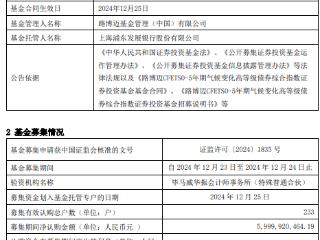 路博迈CFETS0-5年气候变化高等级债成立 规模60亿