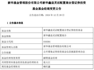 赖庆鑫离任新华鑫益灵活配置混合