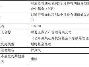 财通证券资管旗下3只基金增聘罗少文