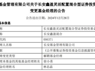 林忠晶离任长安鑫盈混合