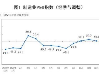 国家统计局：12月制造业PMI为50.1% 比上月下降0.2个百分点