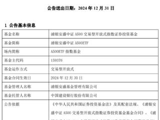 浦银安盛中证A500ETF成立 募集金额15.07亿元