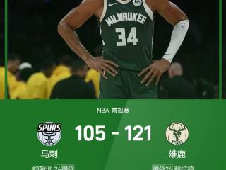 NBA战报：字母哥25+16+8，文班亚马10+10，雄鹿121-105马刺