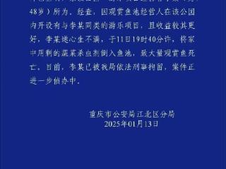 重庆警方再通报公园大量观赏鱼死亡：一男子将蔬菜杀虫剂倒入鱼池，被刑拘